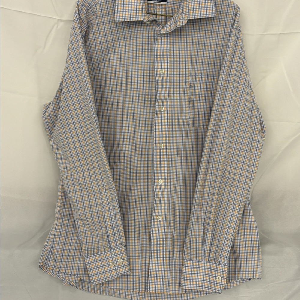Men's CHAPS Plaid cotton casual  blue  and Yellow Shirt Large